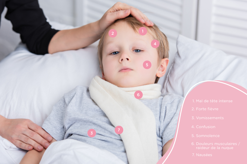 Enfant malade avec des symptômes de méningite à méningocoques indiqués sur le corps Enfant malade avec des symptômes de méningite à méningocoques indiqués sur le corps